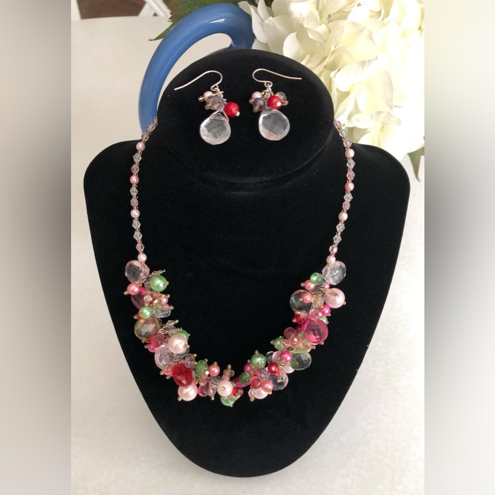 Cluster Bead Necklace and Pierced Earrings